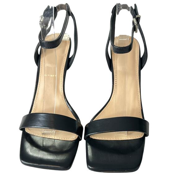 Black Strappy Open Toe Heeled Sandals Square Toe Wrap Ankle Strap 3” Heel Size 7 - Picture 4 of 11
